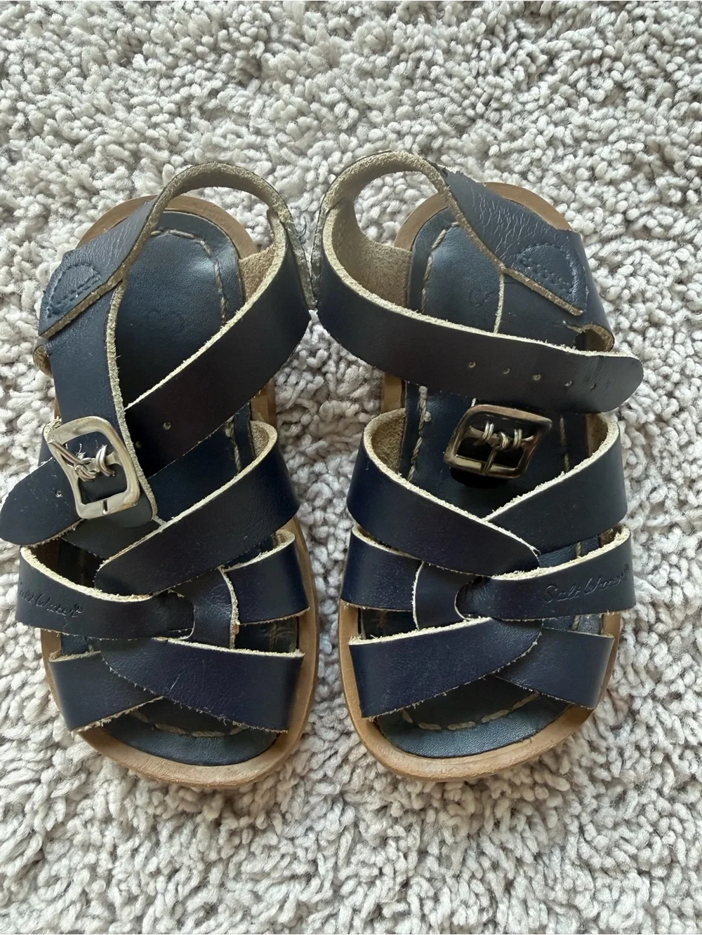 Salt Water Sandals by Hoy Navy Leather Strappy Kids Sandals
